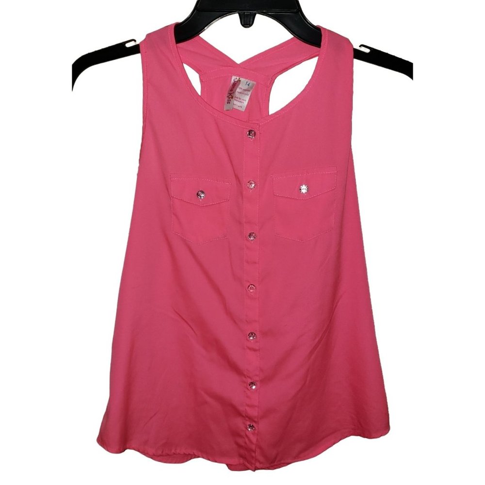 Japna Kids Racer Back Button Front Tank Top Girls Size 14 Rhinestones Vacation